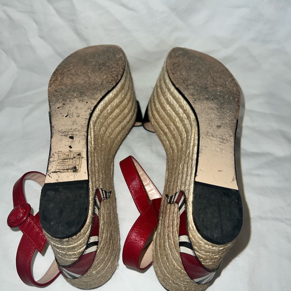Gucci Black Leather and Red Snake-Accent Wedge Espadrilles - Picture 6 of 8